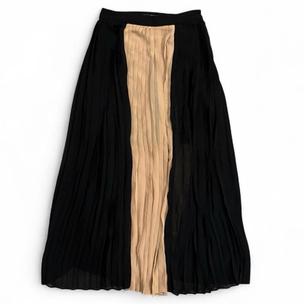 Y2K Vintage FOREVER 21 Pleated Maxi Skirt Color Block in Black & Nude Tan